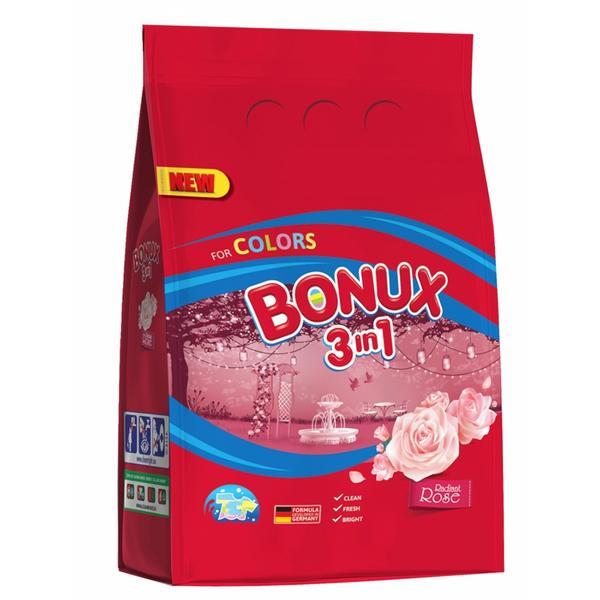 SHORT LIFE - Detergent Automat Pudra 3 in 1 cu Aroma de Trandafir pentru Rufe Colorate - Bonux 3 in 1 for Colors Rose, 4000 g