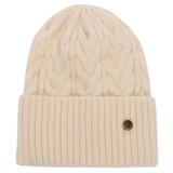 Caciula Beanie din Tricot Crem cu Angora si Margine Indoita