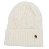 Caciula Beanie din Tricot Alb cu Angora si Margine Indoita