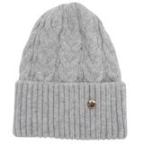 Caciula Beanie din Tricot Gri cu Angora si Margine Indoita