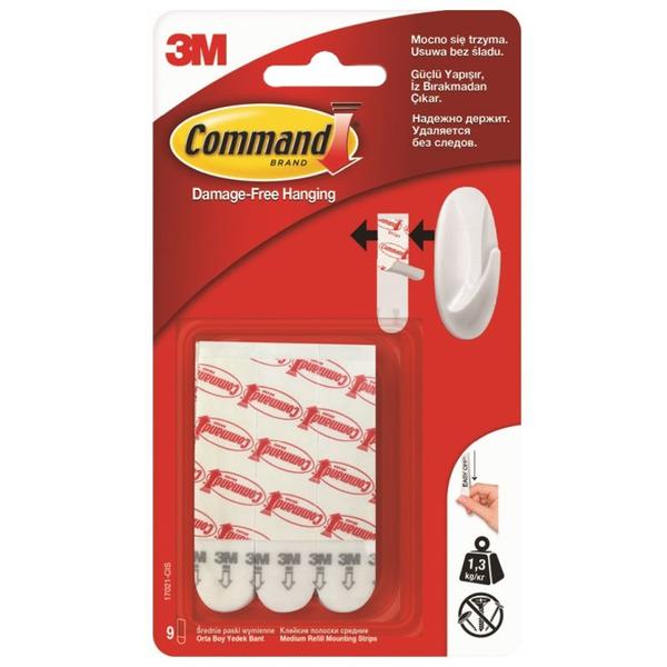 Rezerve Benzi Dublu Adezive Medii - 3M Command Damage-Free Hanging, 1,3 kg, 7 cm x 1,5 cm, 9 buc