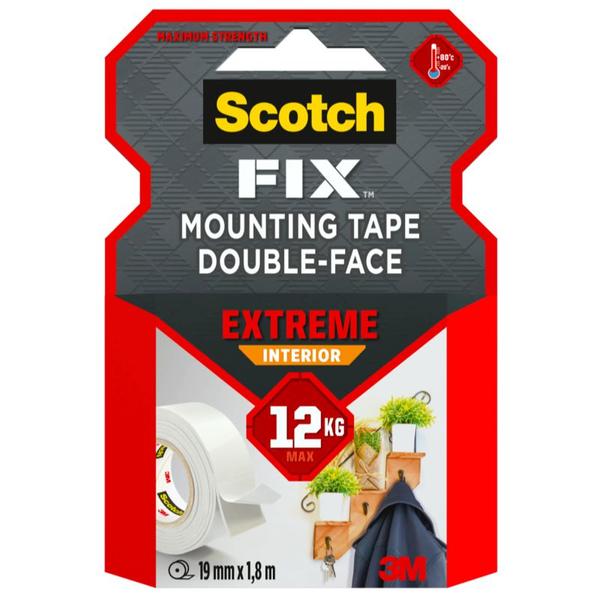 Banda Dublu Adeziva Montare Super Rezistenta - 3M Scotch Fix Mounting Tape Double-Face Extreme Interior, 12 kg, 19 mm x 1,8 m, 1 buc