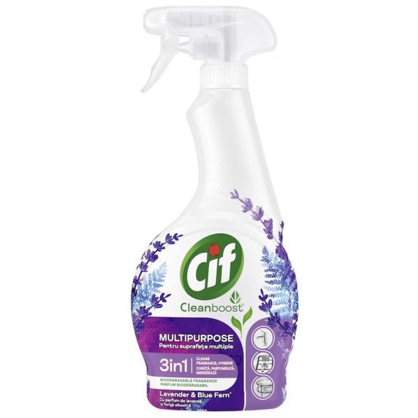 Spray Multisuprafete 3 in 1 - Cif Cleanboost Lavender & Blue Fern, 500 ml