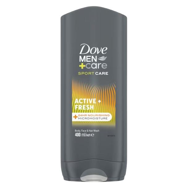 Gel de Dus pentru Barbati - Dove Men +Care Sport Care Active+Fresh 24HR Nourishing Micromoisture Body, Face + Hair Wash, 400 ml