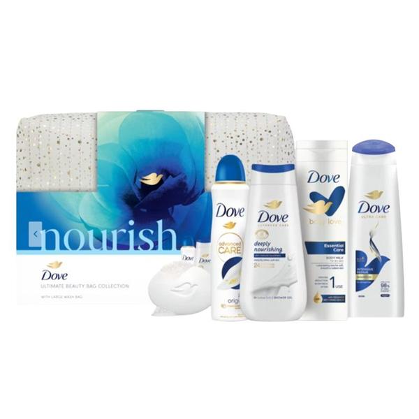 Set Cadou Dove Nourish Ultimate Beauty - Gel de Dus Deeply Nourishing, 225 ml + Body Love Essential Care Body Milk, 250 ml + Sampon Intensive Repair, 250 ml + Sapun Solid Original Beauty, 90 g