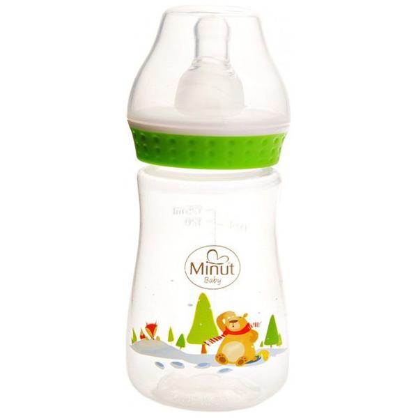 Biberon "Ursul Pacalit de Vulpe" cu Tetina de Silicon Rotunda - Minut Baby, 0+, 125 ml