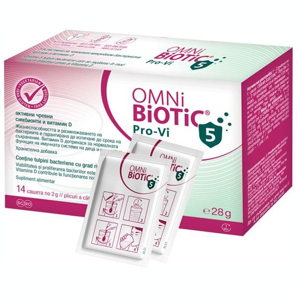 Supliment Alimentar pentru Corectarea Dezechilibrelor Florei Intestinale, cu Vitamina D - Institut Allergosan Omni Biotic PRO-Vi 5, 14 plicuri