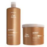 Pachet Hidratant pentru Par Uscat si Lipsit de Stralucire Wella Professionals Ultimate Smooth: Sampon 1000 ml + Masca 500 ml