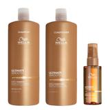 Pachet Hidratant pentru Par Uscat si Lipsit de Stralucire Wella Professionals Ultimate Smooth: Sampon 1000 ml + Balsam 1000 ml + Ulei 100 ml