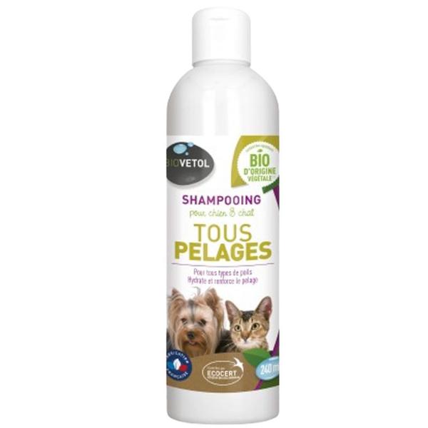 Sampon Bio pentru Toate Tipurile de Blana Catei si Pisici - Biovetol Shampooing Tous Pelages pour Chien&Chat, 240 ml