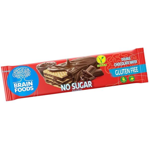 Napolitana cu Crema de Ciocolata, Fara Gluten si Zahar - Brain Foods Double Chocolate Wafer Gluten Free, No Sugar Added, 40 g