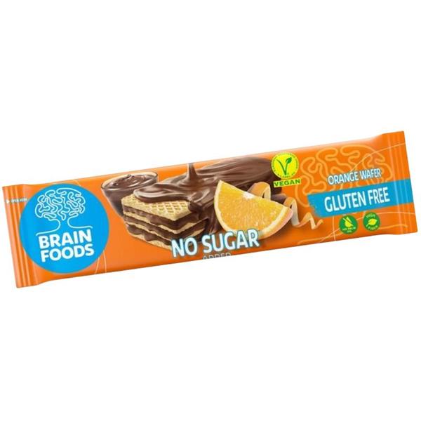 Napolitana cu Crema de Portocale, Fara Gluten si Zahar - Brain Foods Orange Wafer Gluten Free, No Sugar Added, 40 g