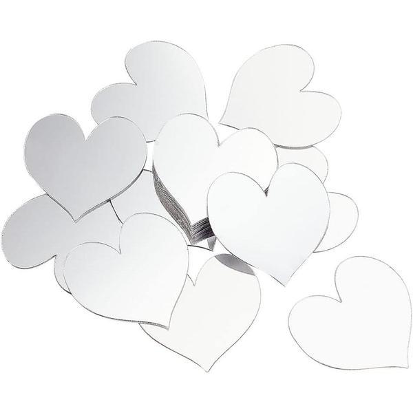 Set 100 Oglinzi Acrilice Autoadezive, Model Inima, 4x4 cm, Silver - Ideale pentru decorarea peretilor,