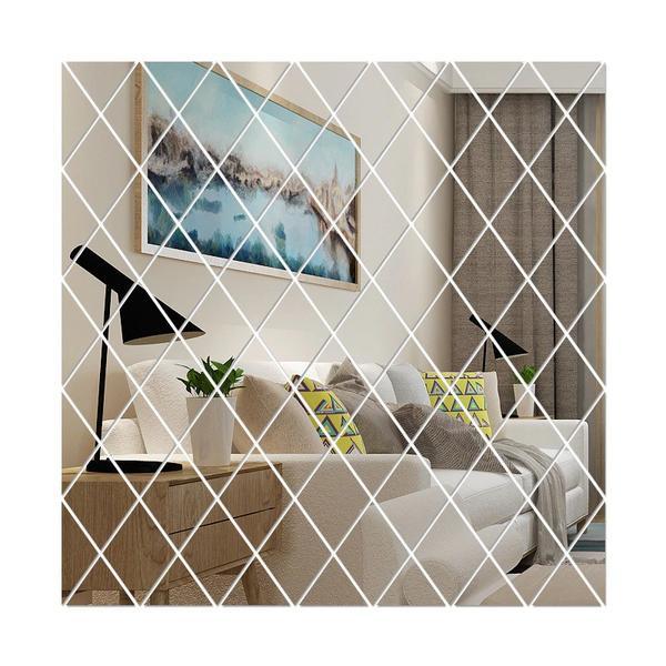 Set 32 Oglinzi Acrilice Diamant Romb Sticker Auto-adeziv Decorativ pentru Baie Living si Bucatarie 50 x 100