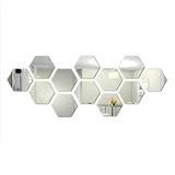 Set 12 oglinzi sticla acrilica Ventoo, model hexagon, 100 x 85 x 50 mm, silver