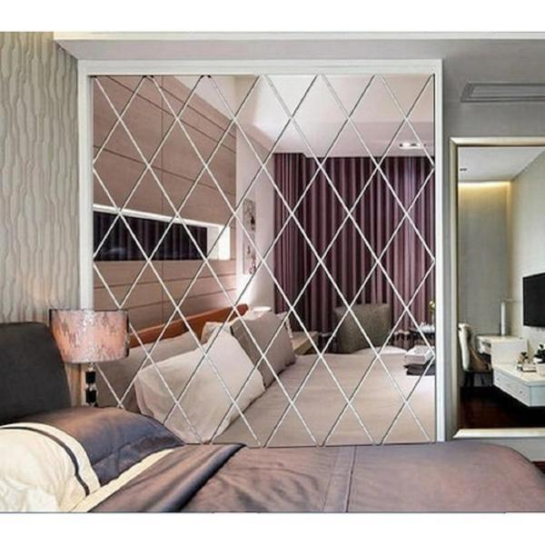 Set 96 Oglinzi Acrilice din PVC, Autoadezive pentru Decorarea Peretilor, Argintiu, 150 x 100 cm, Premium, RIF