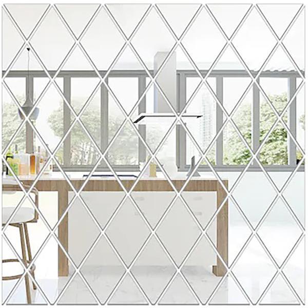 Set 64 Oglinzi Acrilice din PVC, Autoadezive pentru Decorarea Peretilor, Argintiu, 100 x 100 cm, Premium,