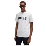 Tricou din bumbac cu logo Thinking Boss, Negru, Alb optic, M