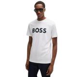 Tricou din bumbac cu logo Thinking Boss, Negru, Alb optic, L