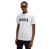 Tricou din bumbac cu logo Thinking Boss, Negru, Alb optic, S