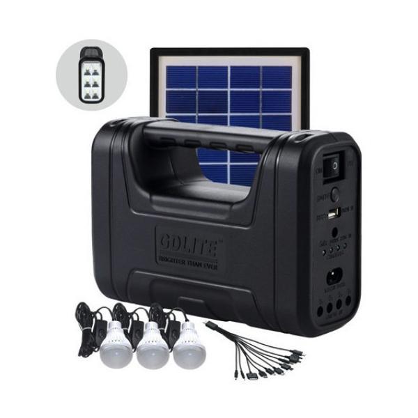 Kit solar GD-Lite 8017 dotat cu dispozitive USB cu 3 becuri Led si acumulator