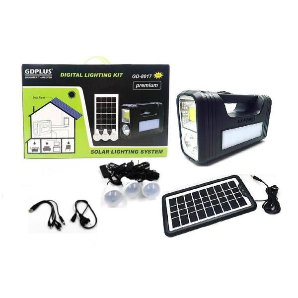 Kit solar portabil GD-8017 Premium Plus, USB, 3 becuri, lanterna LED