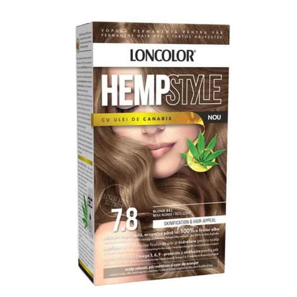 Vopsea Permanenta pentru Par cu Amoniac - Loncolor HempStyle, nuanta 7.7 Blond Bej, 1 pachet