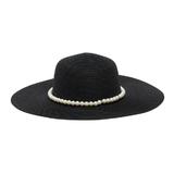 Palarie Neagra de Paie cu Perle