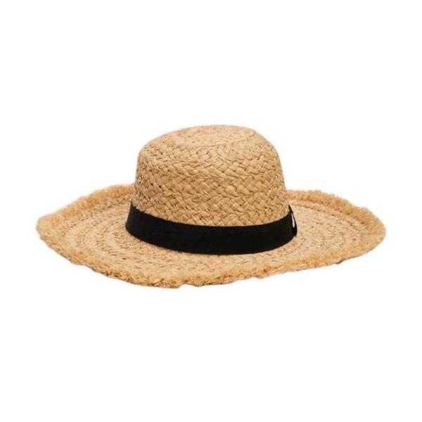 Palarie Floppy din Rafie Naturala cu Banda Neagra