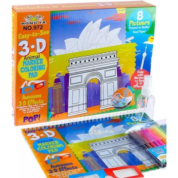 Carte de colorat lavabila cu ochelari 3D: Monumente