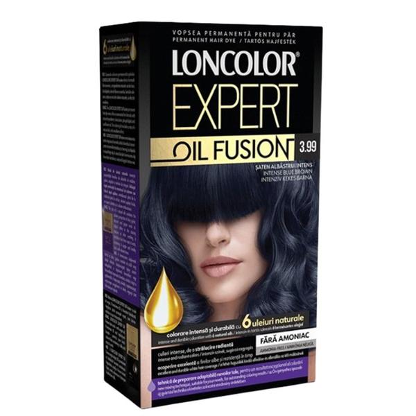 Vopsea de Par Permanenta Fara Amoniac - Loncolor Expert Oil Fusion, nuanta 3.99 Saten Albastrui Intens, 1 pachet