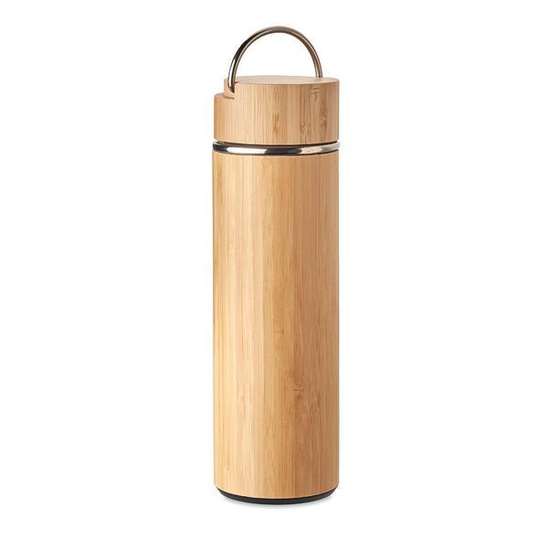 Termos, perete dublu, cu infuzor, bambus, oțel inoxidabil, natur, fara scurgeri, 400 ml