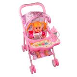 Carucior roz cu papusa baietel parfumata, 55 x56 cm - Baby Lovely