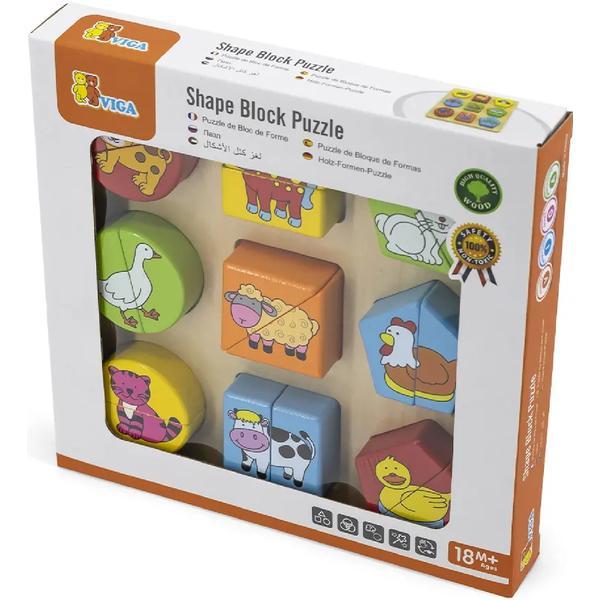 Puzzle din cuburi de lemn: Animale