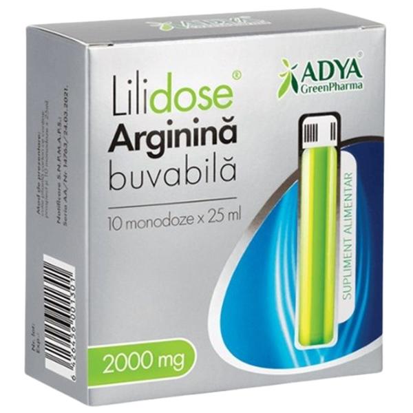 Supliment Alimentar Lilidose Arginina 2000 mg Buvabila - Adya Green Pharma, 10 monodoze x 25 ml