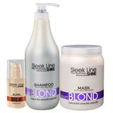 Set Cadou ingrijire par blond cu proteine din matase (pigment violet neutralizant) Sampon 1000 ml + Masca 1000 ml + Ulei 30 ml