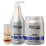 Set Cadou ingrijire par blond cu proteine din matase (pigment albastru pentru neutralizare) Sampon 1000 ml + Masca 1000ml + Ulei 30 ml