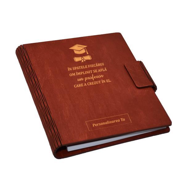 Agenda A5 din lemn personalizata, rosie, Piksel, Absolvire, Profesori, Invatatori, 100 pagini