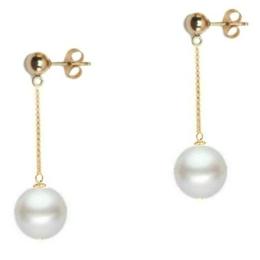 Cercei Aur Lungi Bumb cu Perle Naturale Albe - Cadouri si Perle